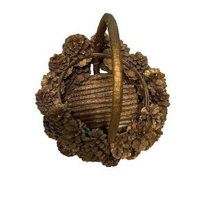 Handmade Pinecone & Wood Basket Rustic Cabincore Fall/Winter/Holiday Decor